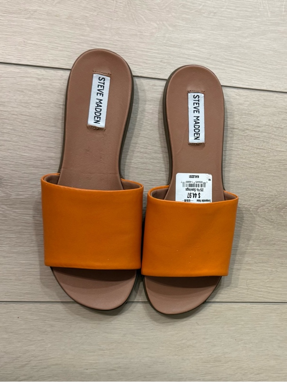 NWT Steve Madden Orange Kailey Wide-Band Slide Leather Sandals - Picture 2 of 8